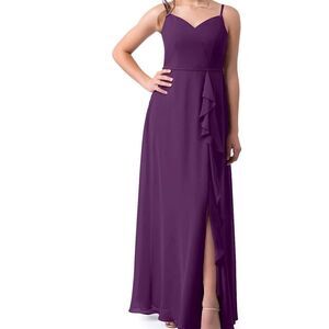 Joanie G. Grape chiffon full length formal spaghetti strap flowing dress